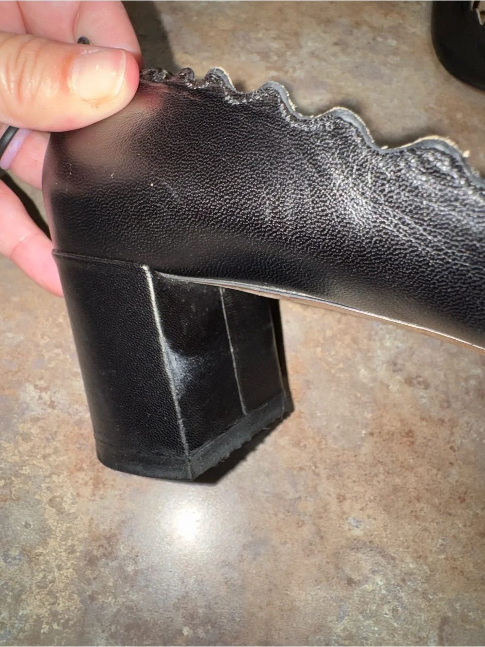 Chloe Black Italian Leather Scalloped Heels - Picture 6 of 12